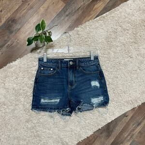 Buckle Gilded Intent Size 24 Dark Wash Raw High Rise Distressed Boyfriend Shorts
